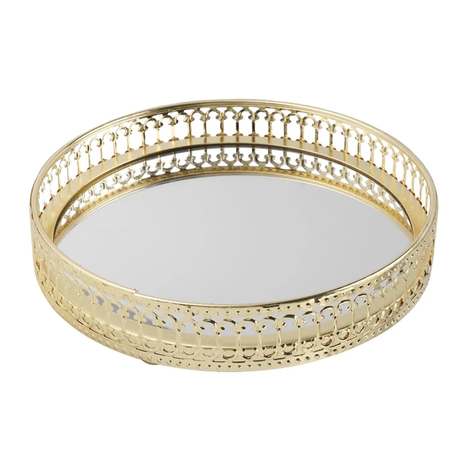 Golden Iron Jewelry Storage Tray Glass Mirror Makeup Manager Desktop Cosmetic Dessert Decorative Display