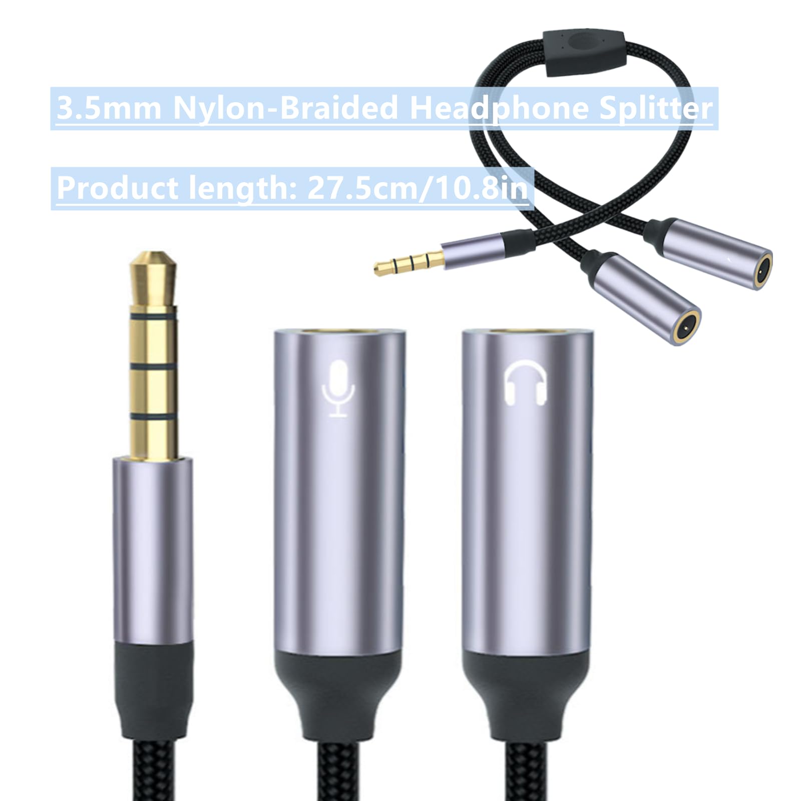 Cavo splitter per cuffie in nylon intrecciato da 3,5 mm, cavo a Y con 2 porte femmina, jack maschio da 3,5 mm a doppio jack per telefoni, tablet e laptop, condivisione audio per viaggi, studio