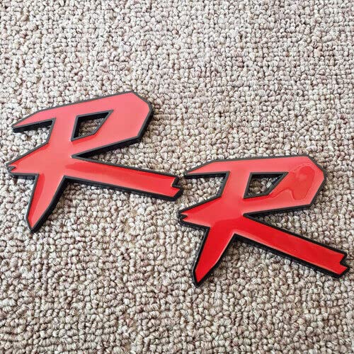Image of 2X 3D Metal R Racing Car Trunk Rear Fender Emblem Badge Decal Sticker Type Sport Nameplate (Red)