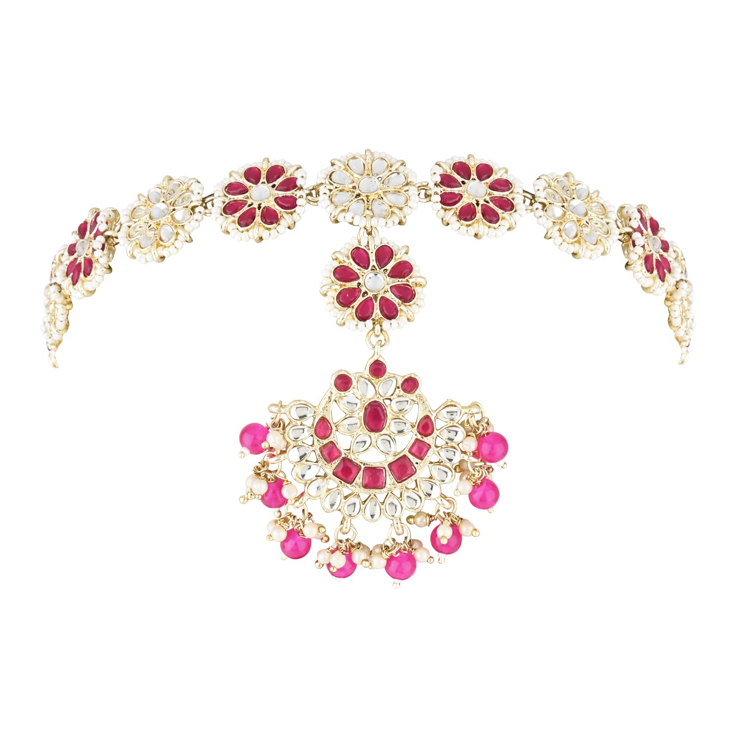 I Jewels Gold Plated Traditional Floral Kundan Pearl Studded Rajasthani Sheeshphool Matha Patti/Sheeshpatti for Women (T2066) (Pink-1) (B0B53SQXGQ) Amazon Price History, Amazon Price Tracker