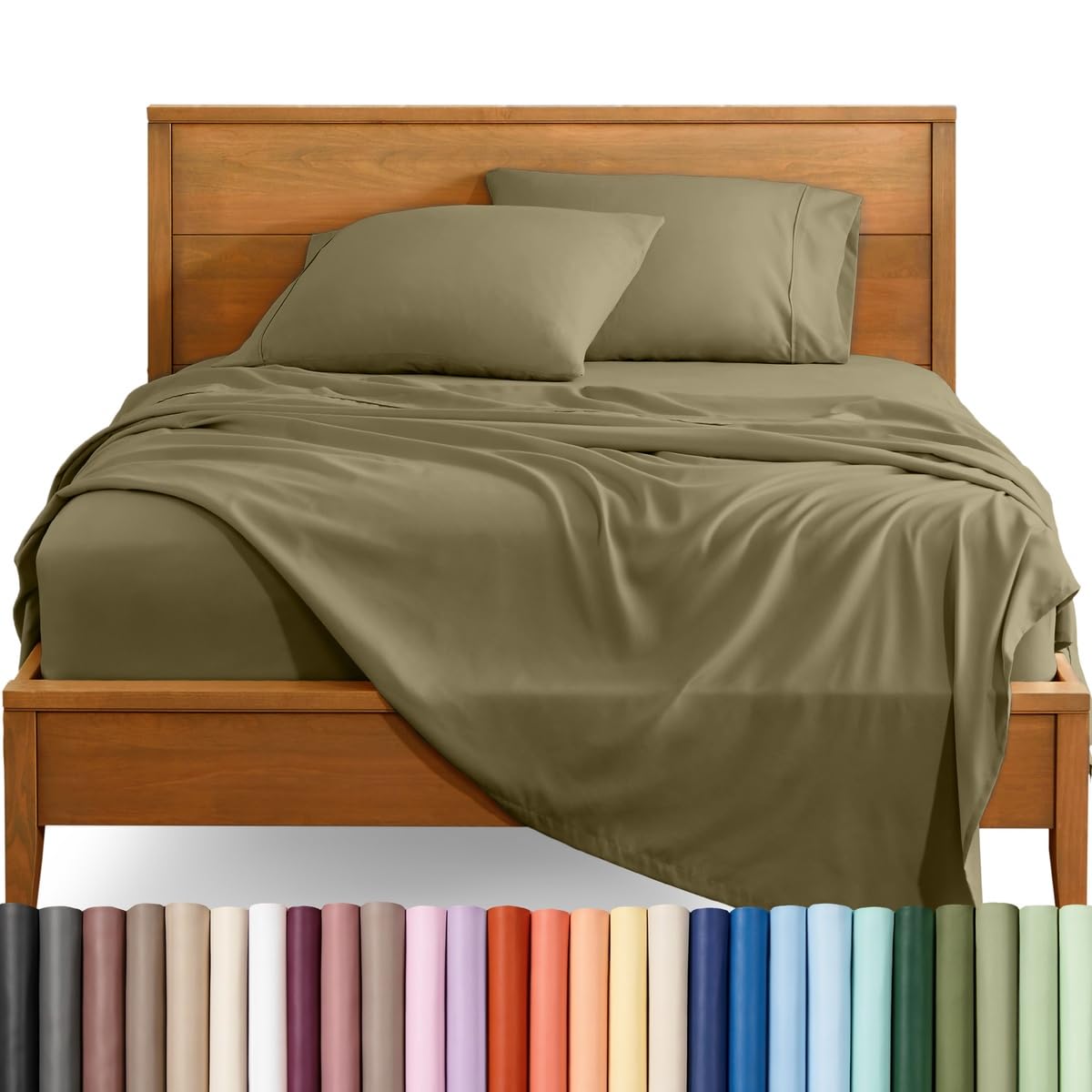 Bare Home Luxury 1800 Ultra-Soft Microfiber Queen Bed Sheets - Double Brushed, Deep Pockets, Easy Fit - 4 Piece Set - Bedding Sheets & Pillowcases (Olive) — image 1