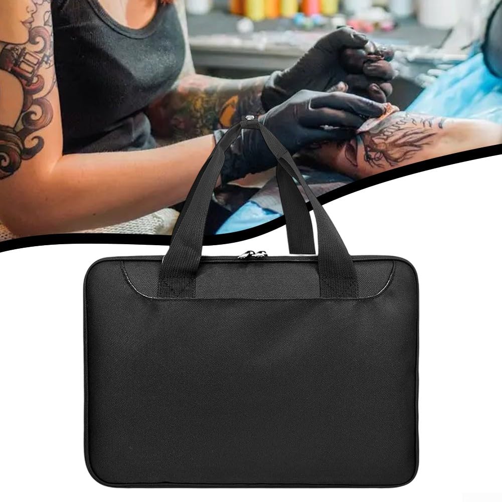 Trousse de rangement pour outils de tatouage avec double couche de rangement, sangles internes fixes et poignées portables pour la protection des machines et accessoires