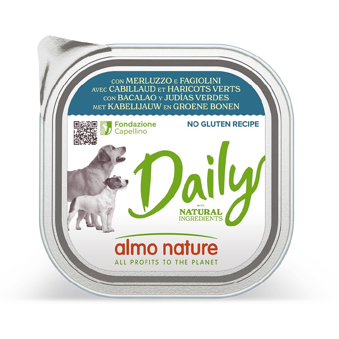 Almo Nature Daily Wet Dog Food No grain Paté with Cod and Green Beans, 300 g, Pack of 9