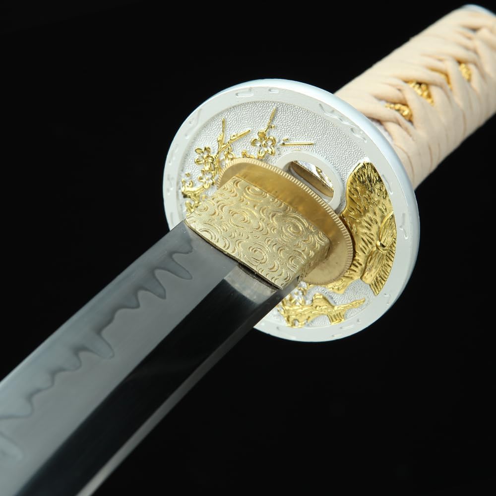 Tanto Sword Handmade Full Tang Clay Tempered T10 Steel Short Japanese Katana Real Hamon Samurai kendo Dull Treasure Wakizashi Red Black Blue Green Sword (brown) (brown&white)