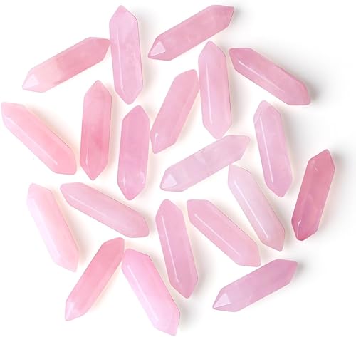 ZHIYUXI Cristales de cuarzo rosa, puntos de cristal, piedras preciosas de cuarzo rosa, cristal pulido, piedra curativa Reiki, varita de cristal de