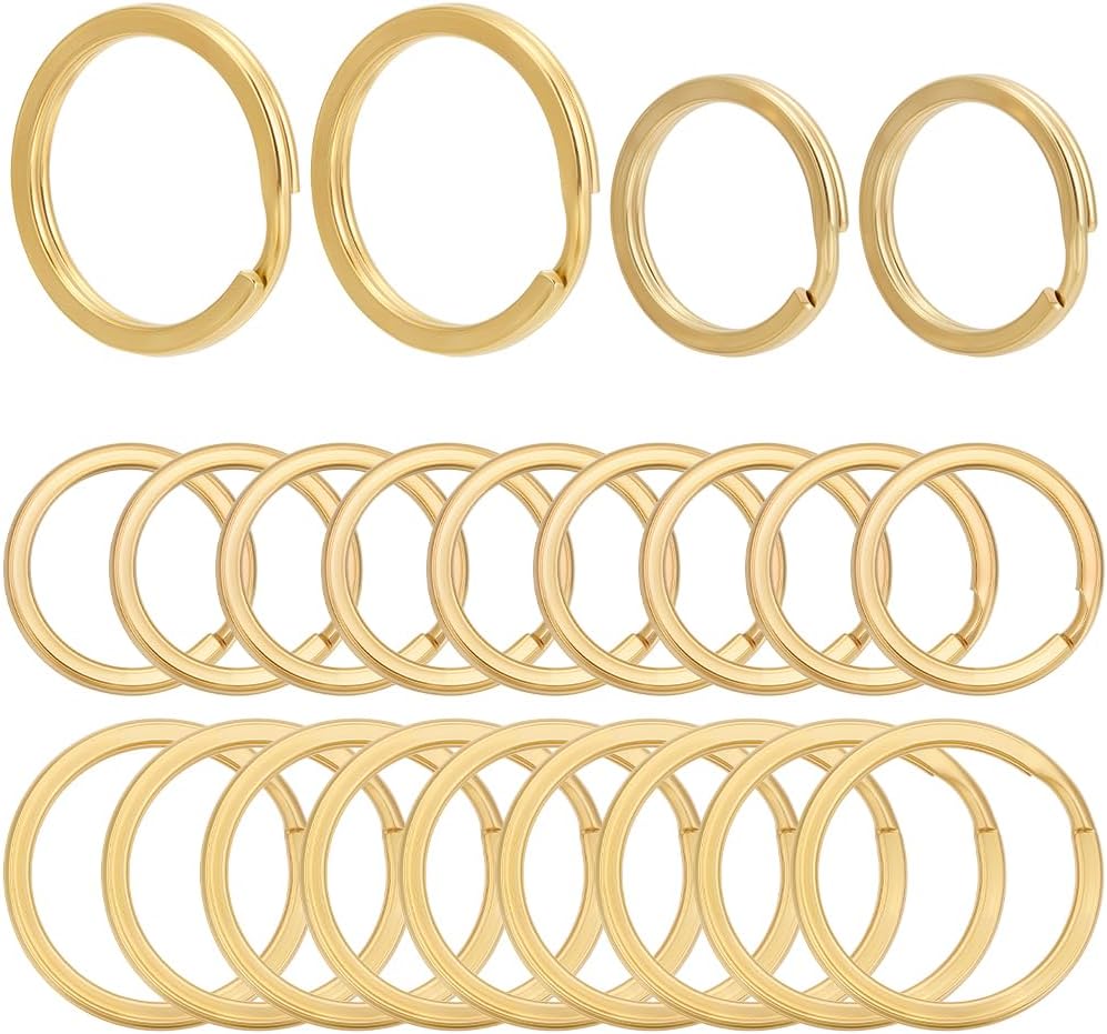 Pack of 40 2 Different Designs Golden Key Ring Split Key Rings Round Eyelet Replacement Vintage Golden Round Buckle Flat Brass Ring Bulk Pack for Key Ring