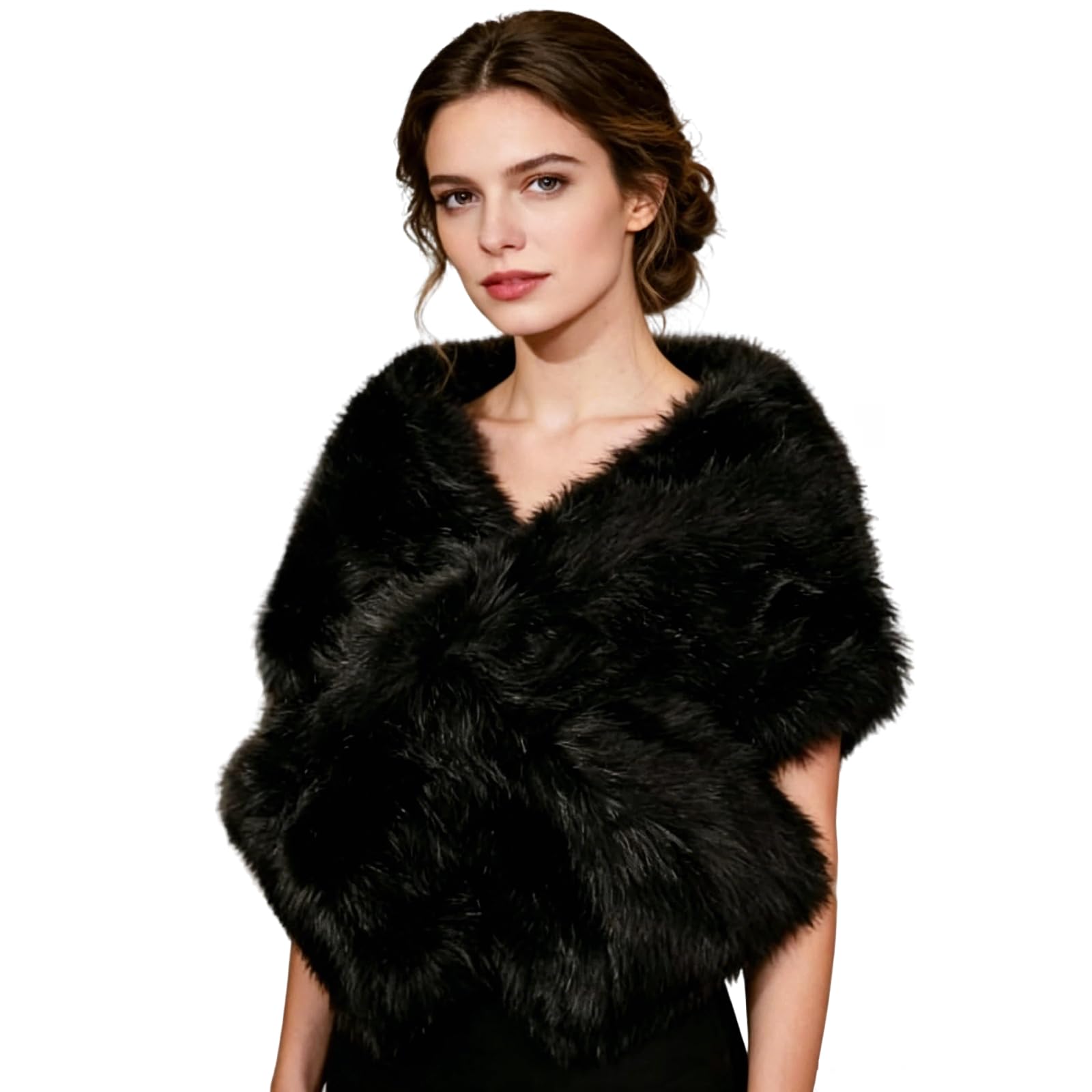 Châle Étole Long en Fausse Fourrure Élégant pour Femme Châle Mariage sans Manche pour Hiver Cape Veste Femme pour Mariage Soirée Cérémonie Cape Chaude pour Mariée et Demoiselles d’Honneur