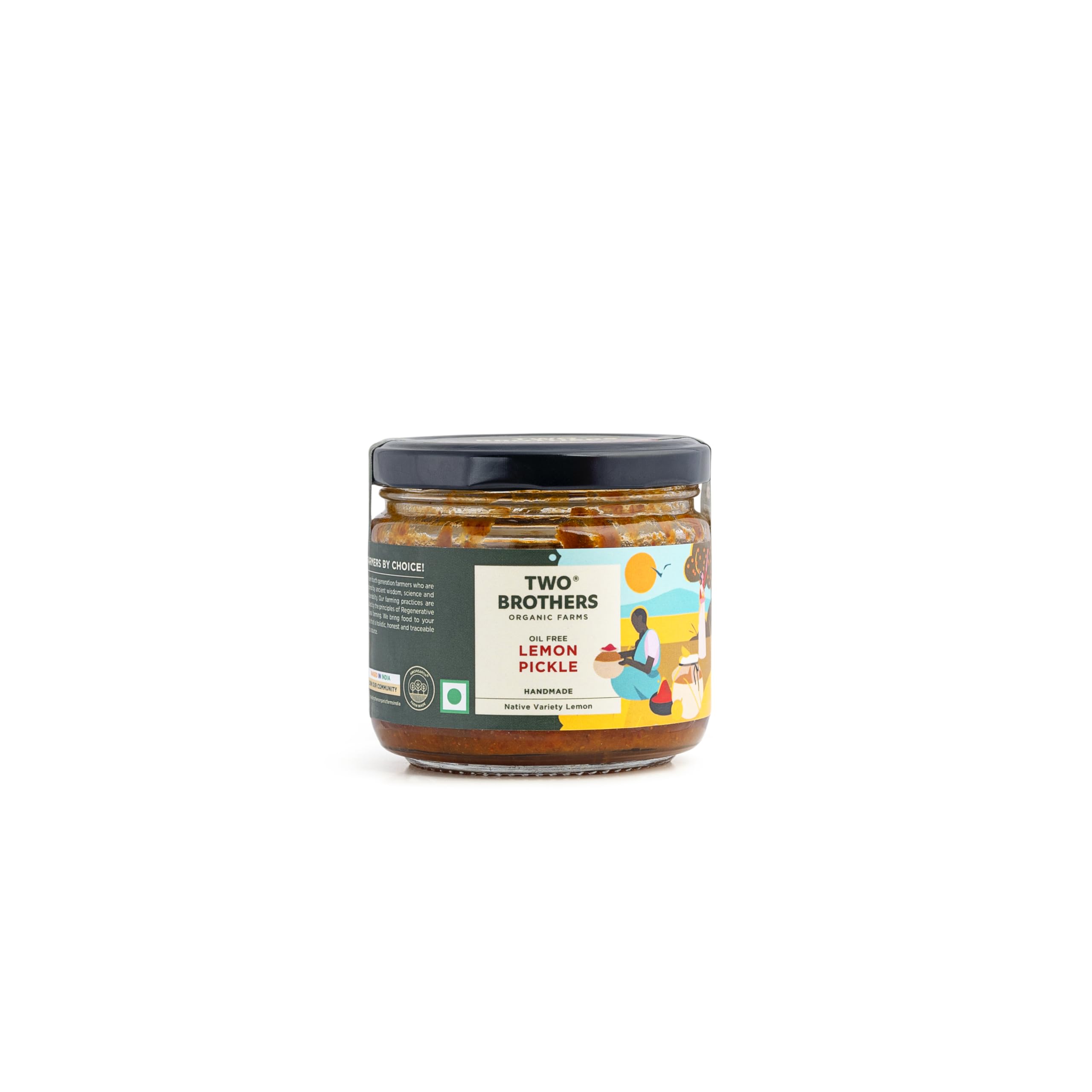 Two Brothers Organic Farms Lemon Pickle Sweet and Sour (300g) | Oil Free & Vinegar Free Lime Pickle | Handmade, Fresh with No Artificial Preservatives