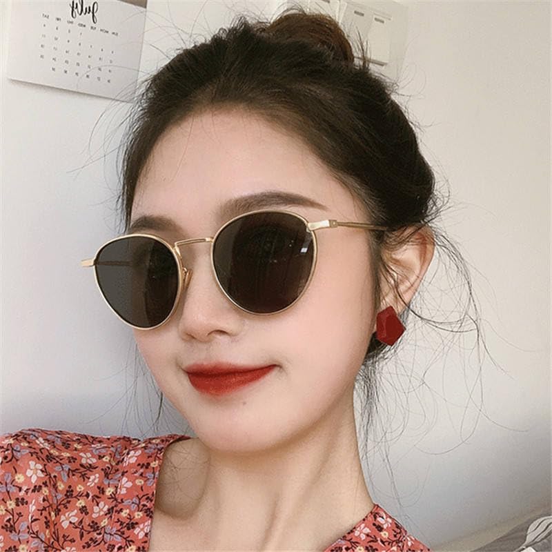 Image of Women's Round Sunglasses, Silver Metal Frame, Black Lens, Retro Style-UV Protected-Pack of 1
