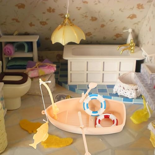 Miniatura 4 de Ciieeo 1 juego de figura de barco en miniatura de plástico para pesca, barco, natación, estilo chino, modelo de barco, océano, playa, jardín, micro