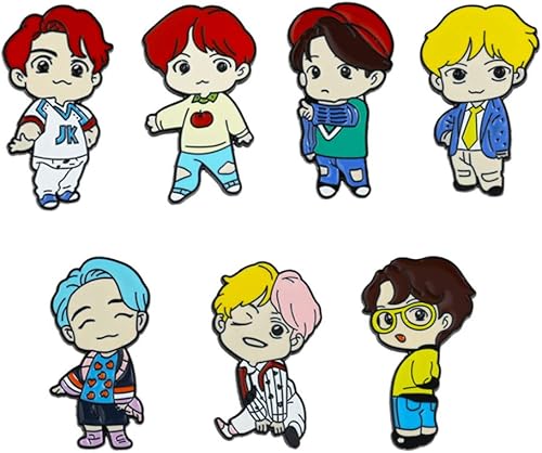 Bangtan Boys - Broches de esmalte KPOP BTS para el ejército juego completo de 7 con embragues de mariposa adicionales