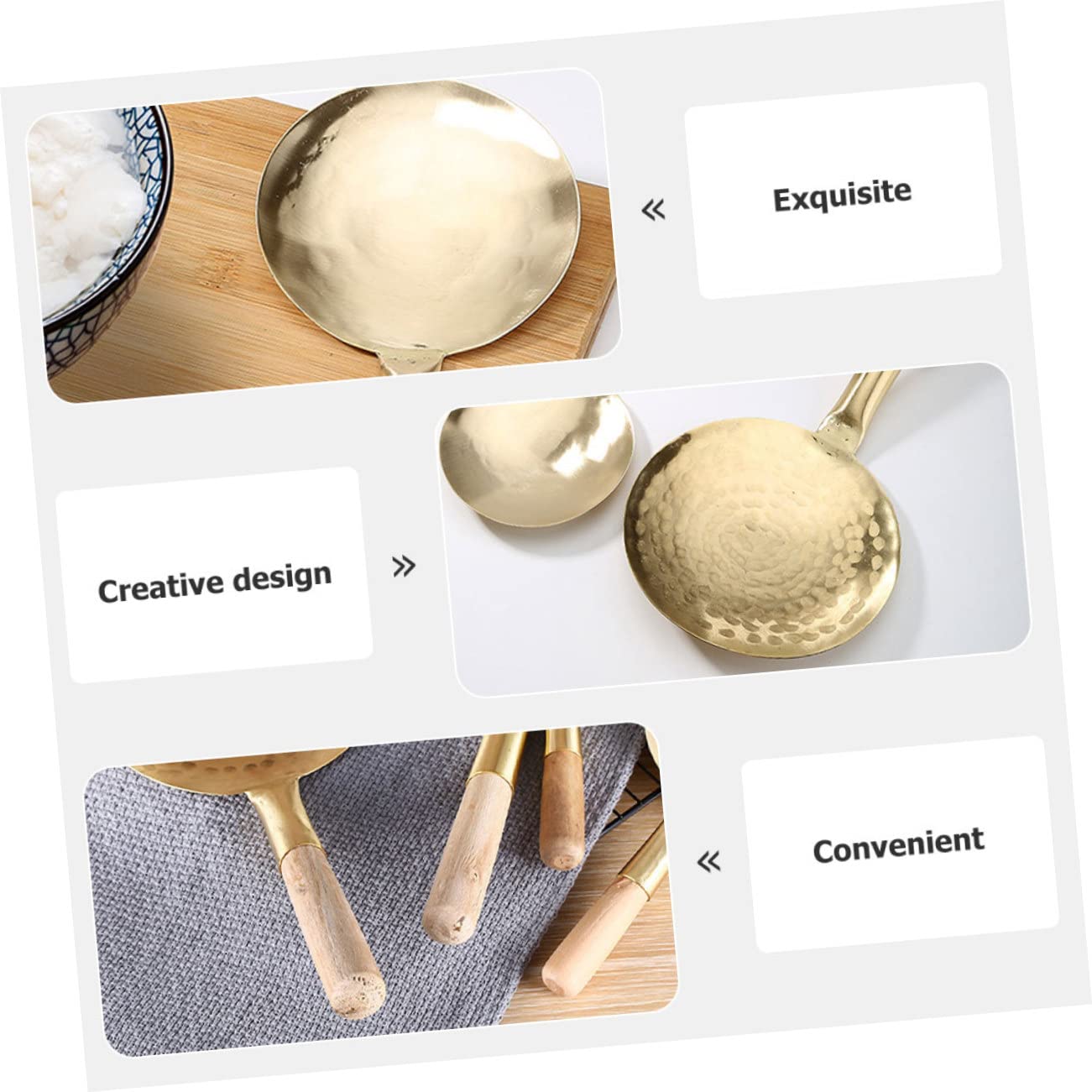 COLLBATH Lot De 3 Louches De Cuisine Robustes En Cuivre Pour Tofu Poignée Confortable Pour Un Service Efficace