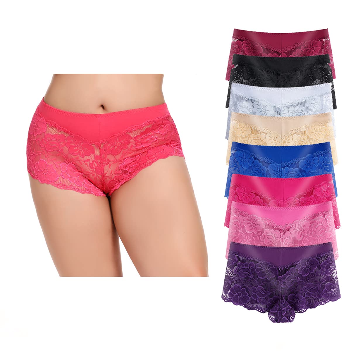Timothee Women's Underwear Regular & Plus Size Panties Lace Boyshorts Hipster Panty Sexy Soft Cheeky Panties - Pack 3/4 /8