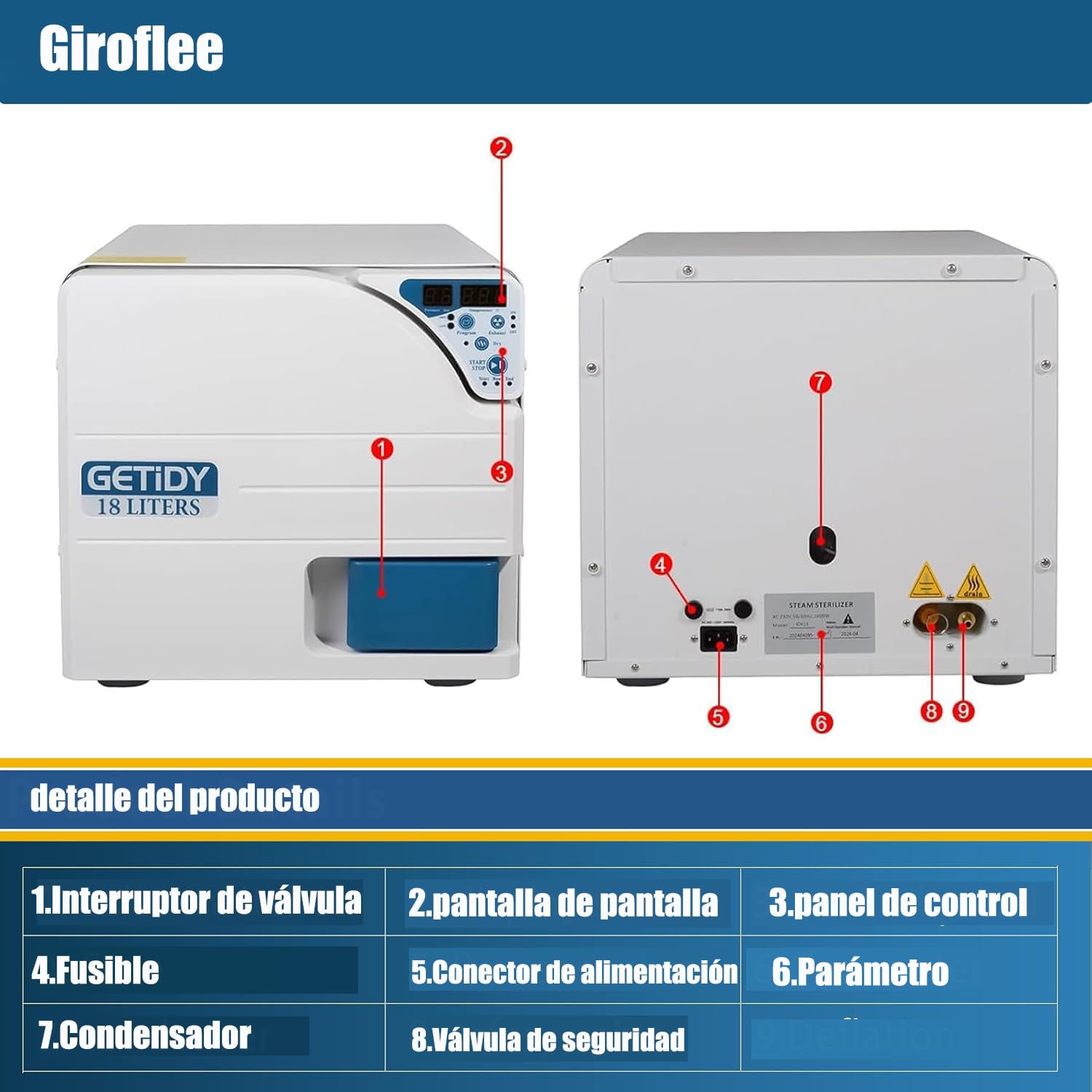 Clase N Esterilizador de vapor de pantalla LCD digital 16L / 18L / 23L Esterilizador de autoclave con secado (23L)