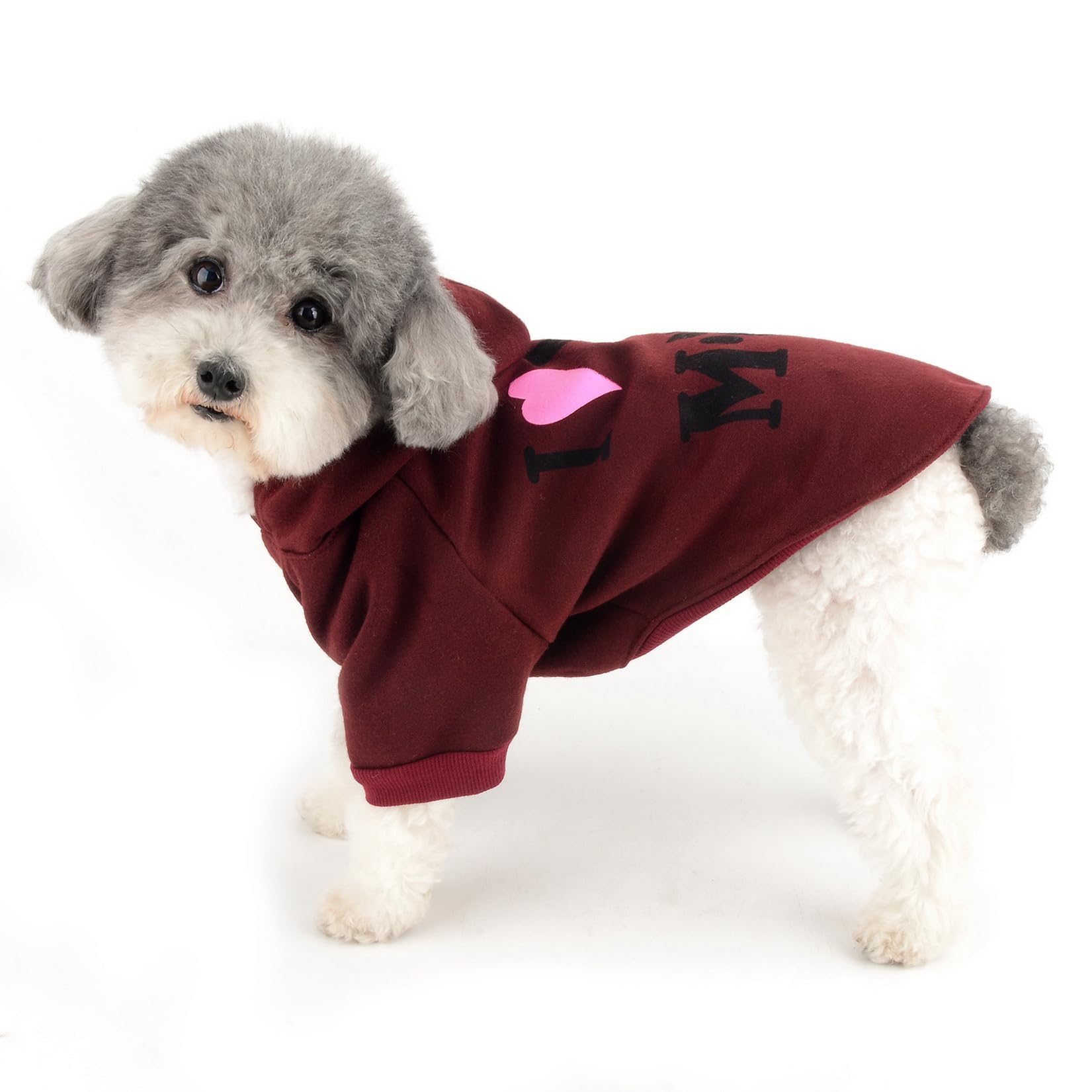 犬用ダウン】I love my dog/ピンク/フード付き/小型犬/Sサイズ