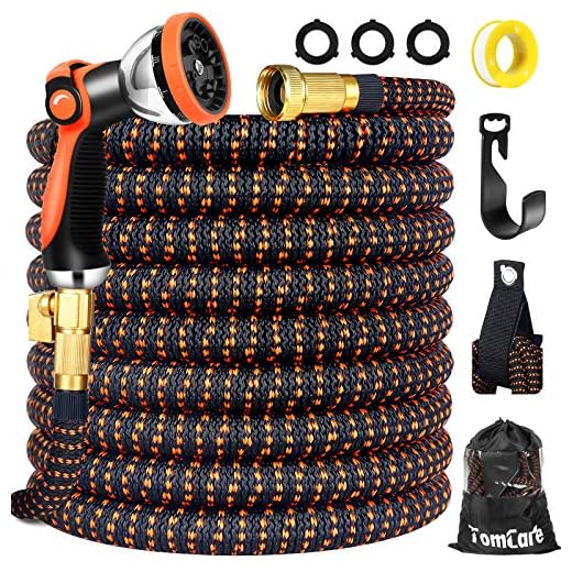 TomCare Garden Hose 50ft Expandable Garden Hose Flexible Car Wash Water Hose with 9 Function Spray Nozzle Super Durable 3750D Latex Core 3/4" Solid Brass Fittings Retractable Hose for Washing Watering