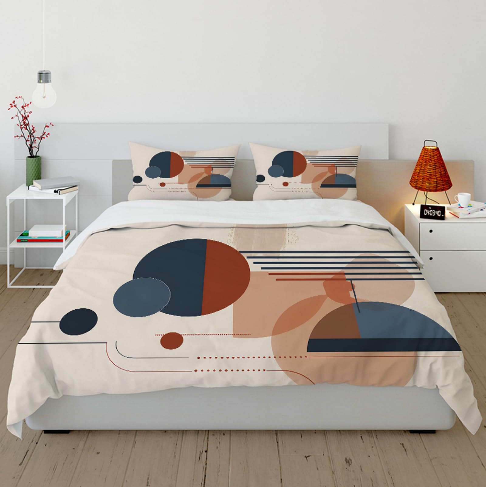 Nowoczesny styl skandynawski oddychające poszwy na kołdry w połowie wieku koło geometryczne miękkie kolorowe bloki prane zestawy pościeli z mikrofibry 180x220cm