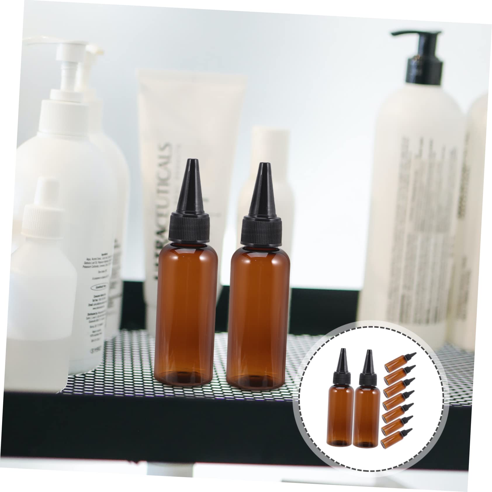POPETPOP 10 Botellas Aplicadoras para Cabello Marrón de Plástico Recargables de 50ml Tapa, Fáciles de Usar para Teñido y Aplicación de Aceite en Pintura Capilar