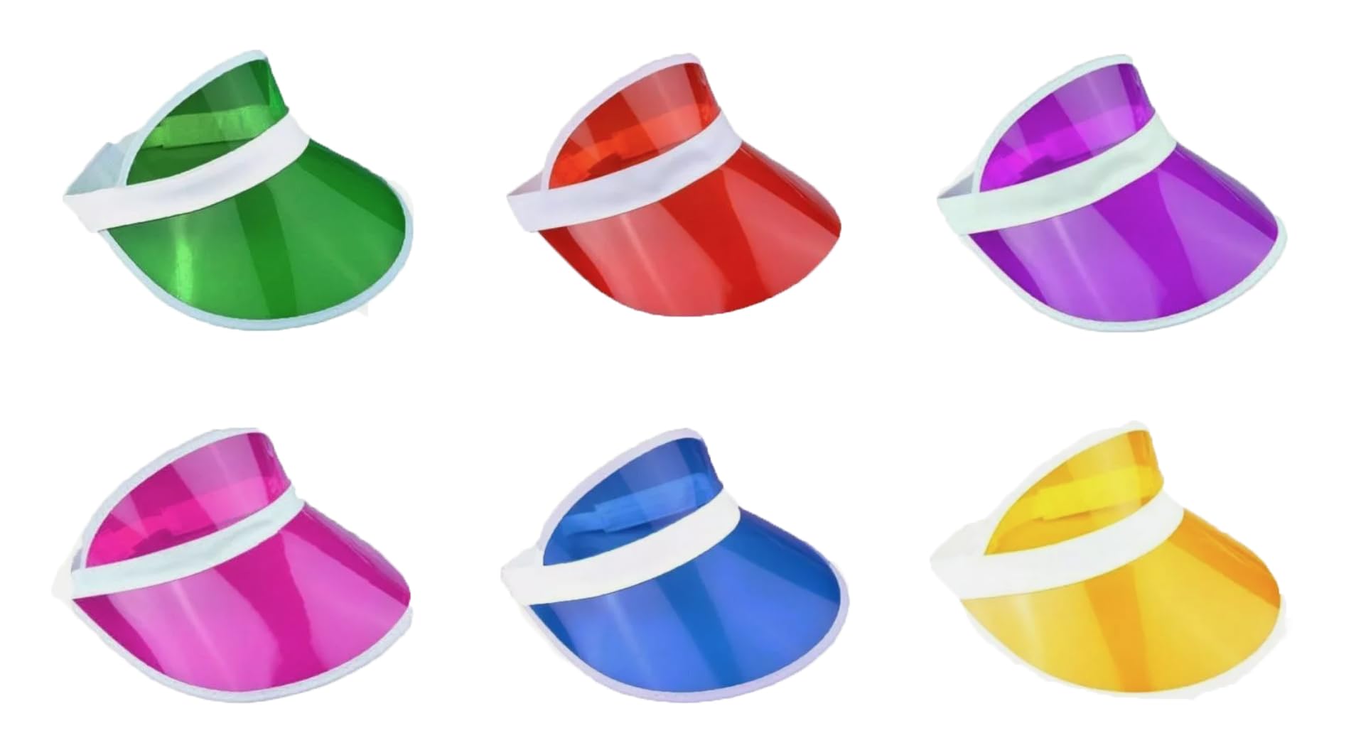Pack of 6 Neon Sun Visors Pub Golf Plastic Visor Golf Tennis Poker Fancy Dress Accessories Costume Accessories Festivals Retro Raves 80s 90s Fancy Dress (One of Each)