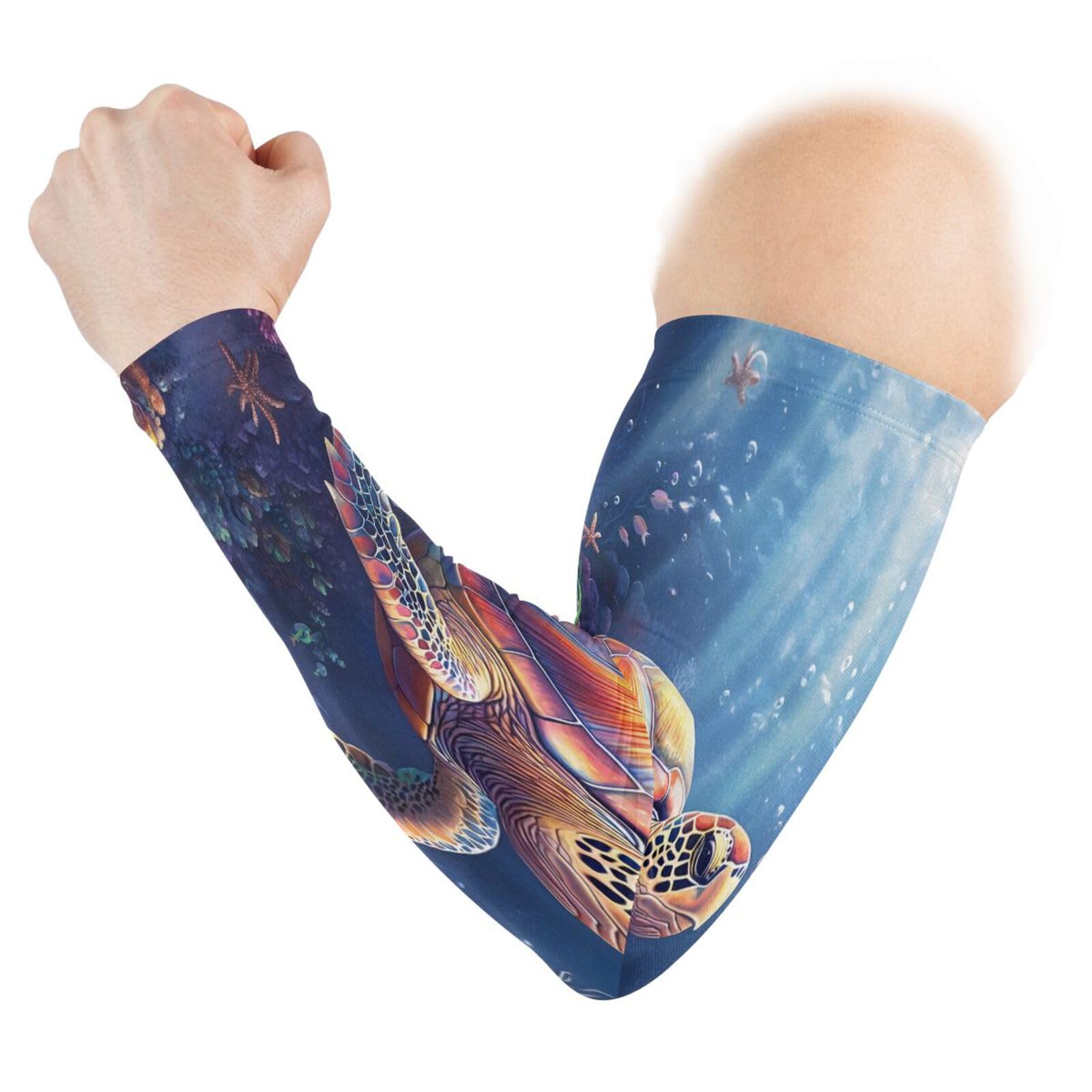 Kigai Sea Turtle UV Sun Protection Arm Sleeves for Men Women Cooling Compression Sports Arm Sleeves Tattoo Cover Up