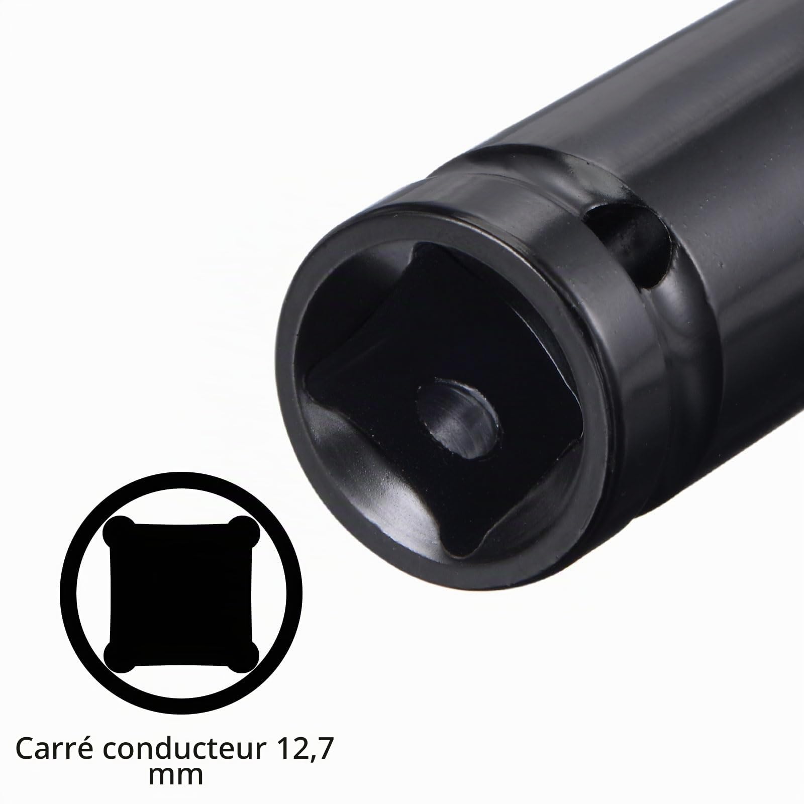 sourcing map Prise 1/2" Par Douille de 19 mm de Profondeur douille à choc, Acier Cr-V Traité Thermiquement, Longueur 200mm (8"), Tailles Métriques à 6 Points.