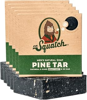 Dr. Squatch Pine Tar Natural Men's Bar Soap 5-Pack - Cold Process with Coconut Oil, Shea Butter & Kaolin Clay for Deep Clean