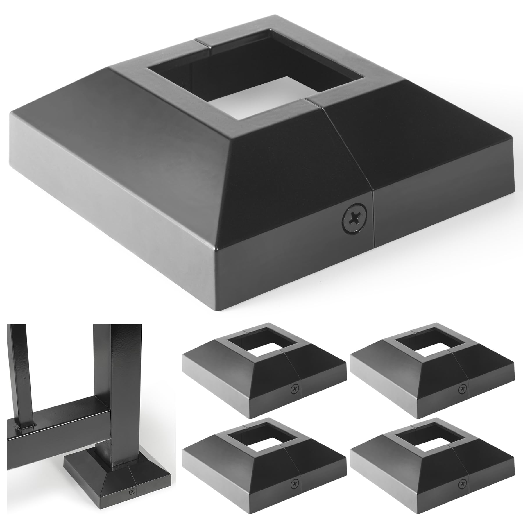 4 pcs 2"x2" Aluminum Deck Post Base Cover, for Deck railings, Stairs, Patios, Porches Split Deck Post Skirt (Black)