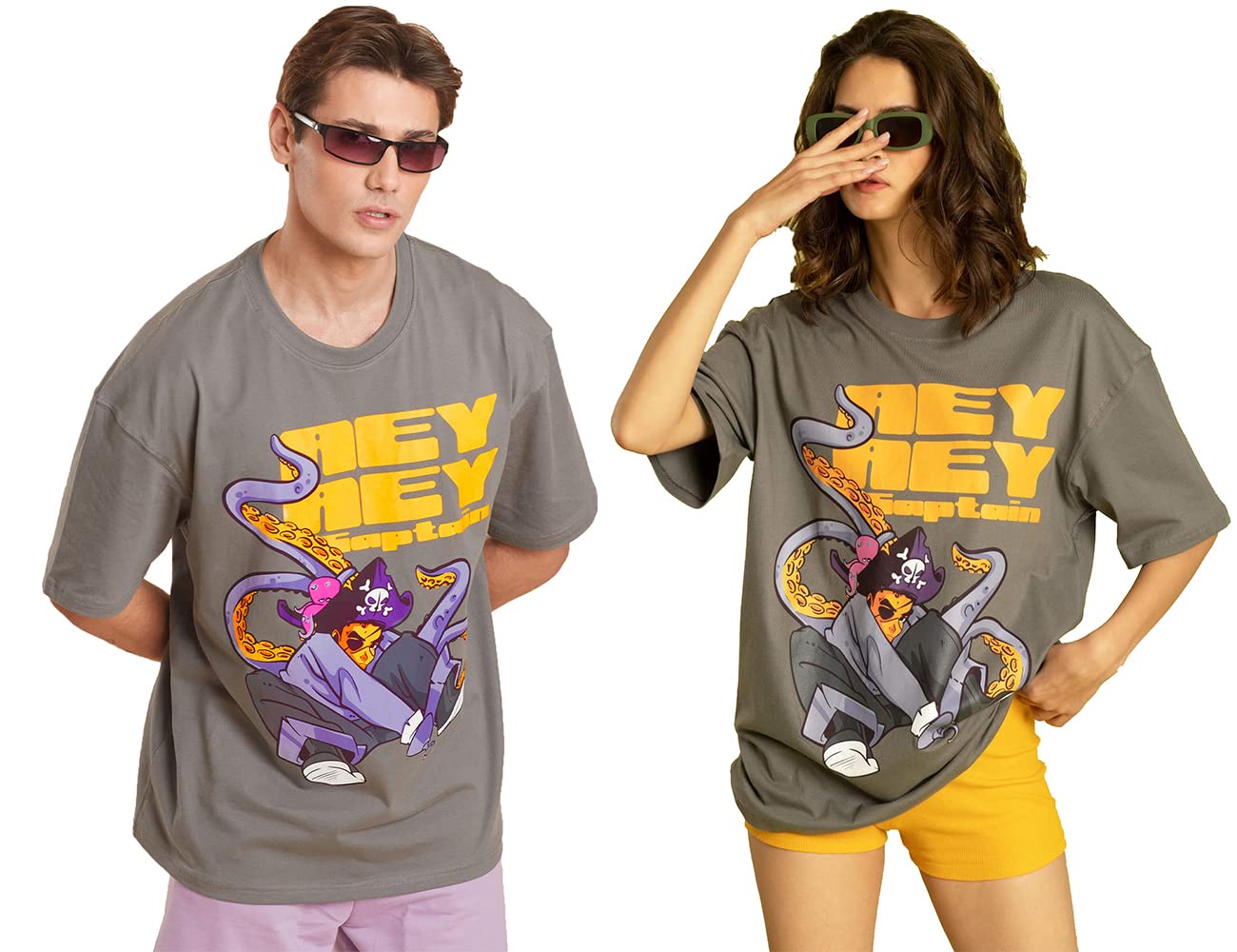 RodZenCouple T-Shirts for Lovers Couples Husband Wife | Printed Oversized Tshirt | Matching Family Dress Twinning Combo T-Shirts (Set of 2)