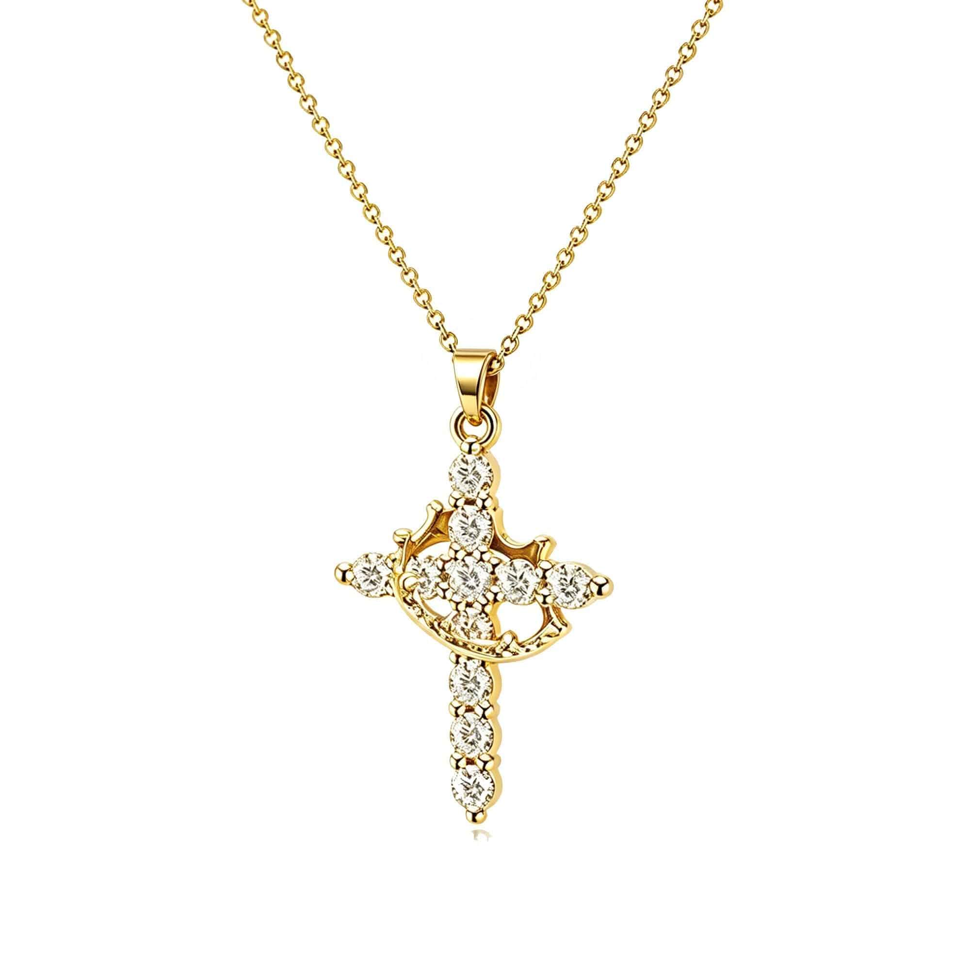 Crown Cross Necklace for Women, 18K Gold Plated/Silver Plated Dainty Cubic Zirconia Faith Cross Pendant Necklace, Birthday Anniversary Religious Christian Jewelry Gift for Her