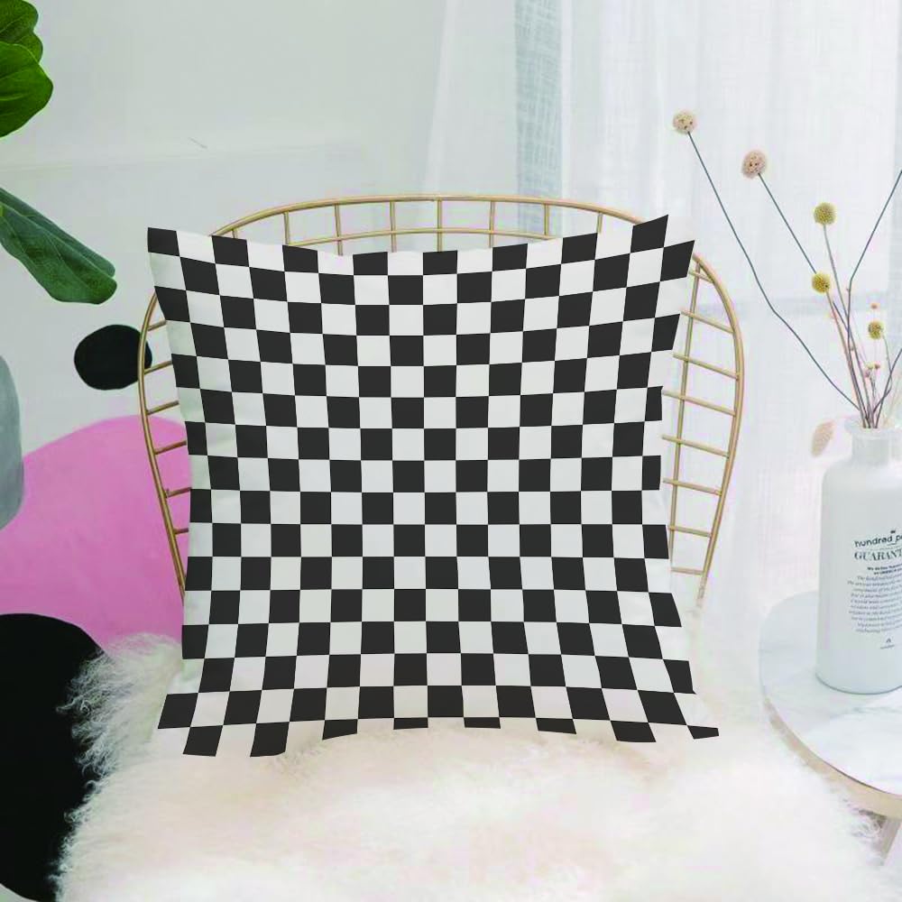 HYOSXW Cushion Cover,Throw Pillow Case Home Decorative for Living Room Bedroom Sofa Chair 16X16 Inch,Checkered, monochrome sition with classic chess board, inspires,Pillowcase 40X40cm