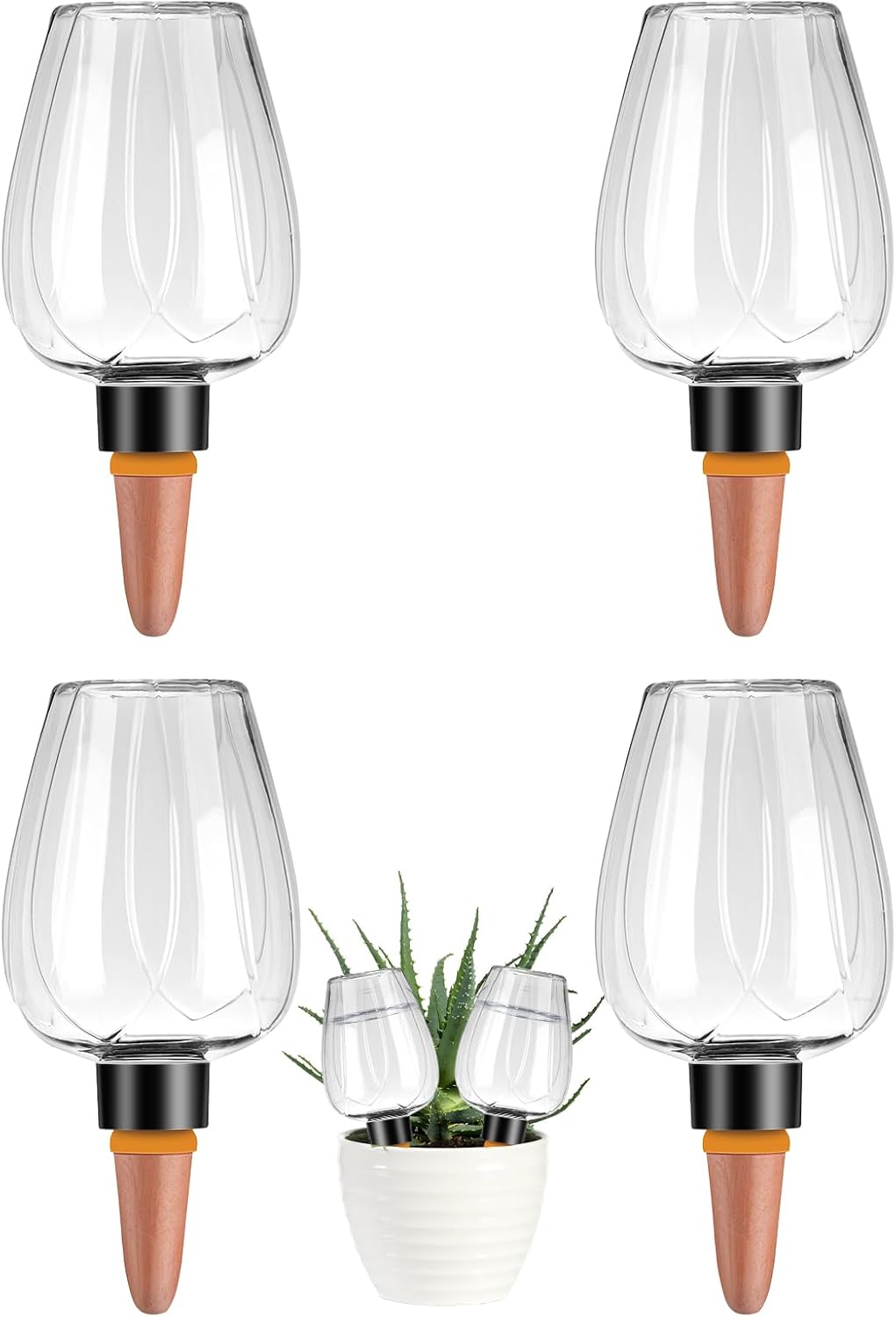 4 Pcs Plant Watering Globes Self Watering Planter Insert Plants Top Fill Water Device Plastic Water Bulbs Slow Release Terracotta for Plants, Clear