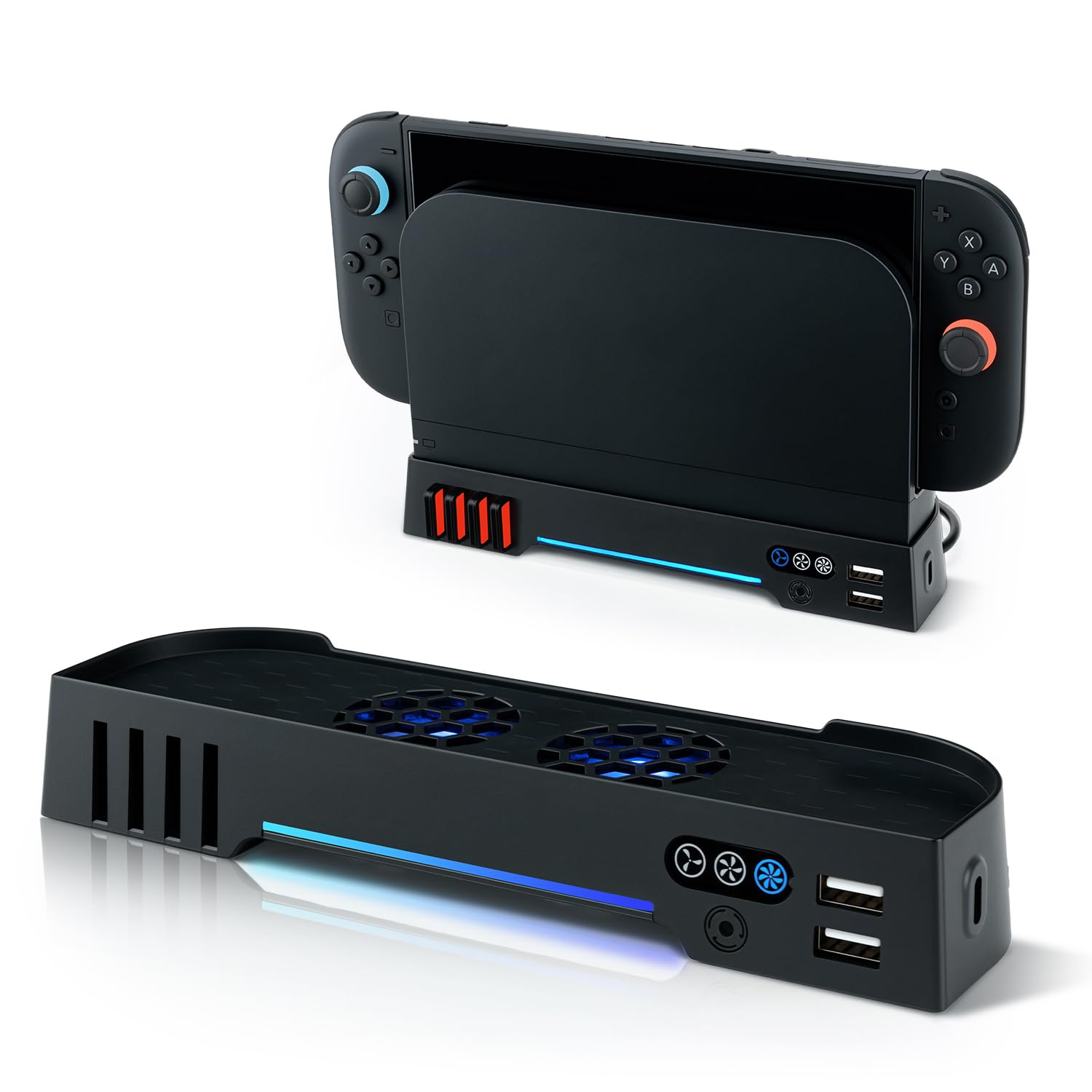 Mcbazel RGB Ventilador de Enfriamiento para Nintendo Switch 2 Dock, Ajustable 3 Velocidades Soporte con Luces RGB para Almacenamiento de Tarjetas de Juego con Puertos Carga par Switch 2 Consola