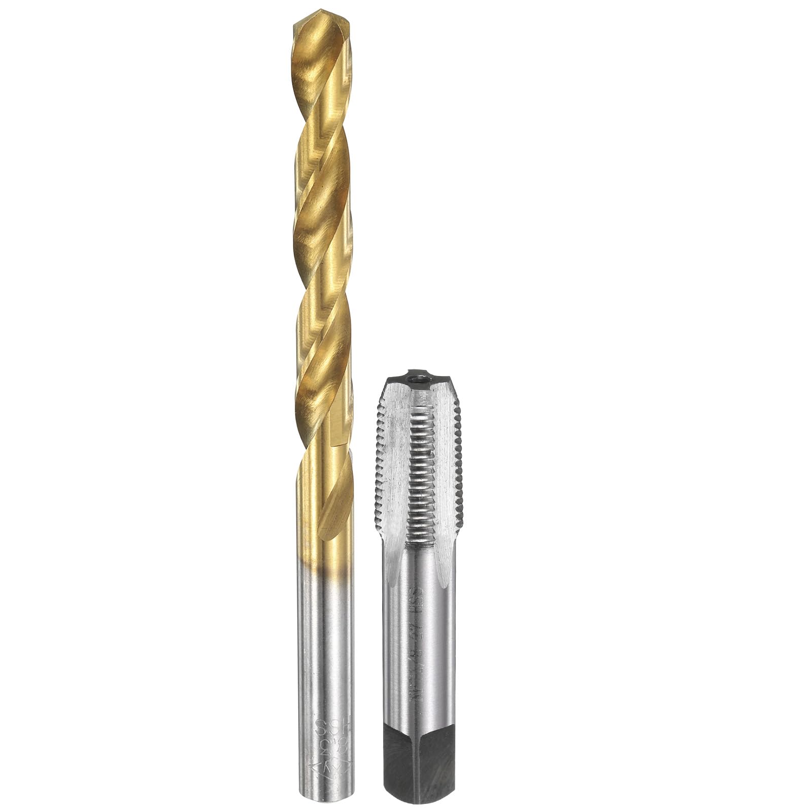 Set di maschi e punte da trapano, 1 maschio per filettatura a scanalatura dritta da 1/8-27 NPT e 1 punta elicoidale da 8,3 mm, kit di utensili per filettatura HSS-6542 non rivestiti/rivestiti in ti