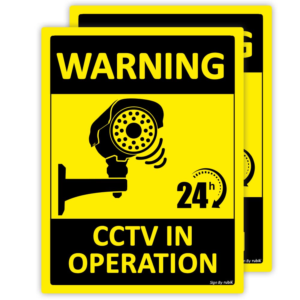 Rubik Warning 24 Hours CCTV in Operation Sign Sticker Self Adhesive 20x15cm, Video Surveillance Weather Resistant Long Lasting UV Protected Vinyl Decal (2pcs)