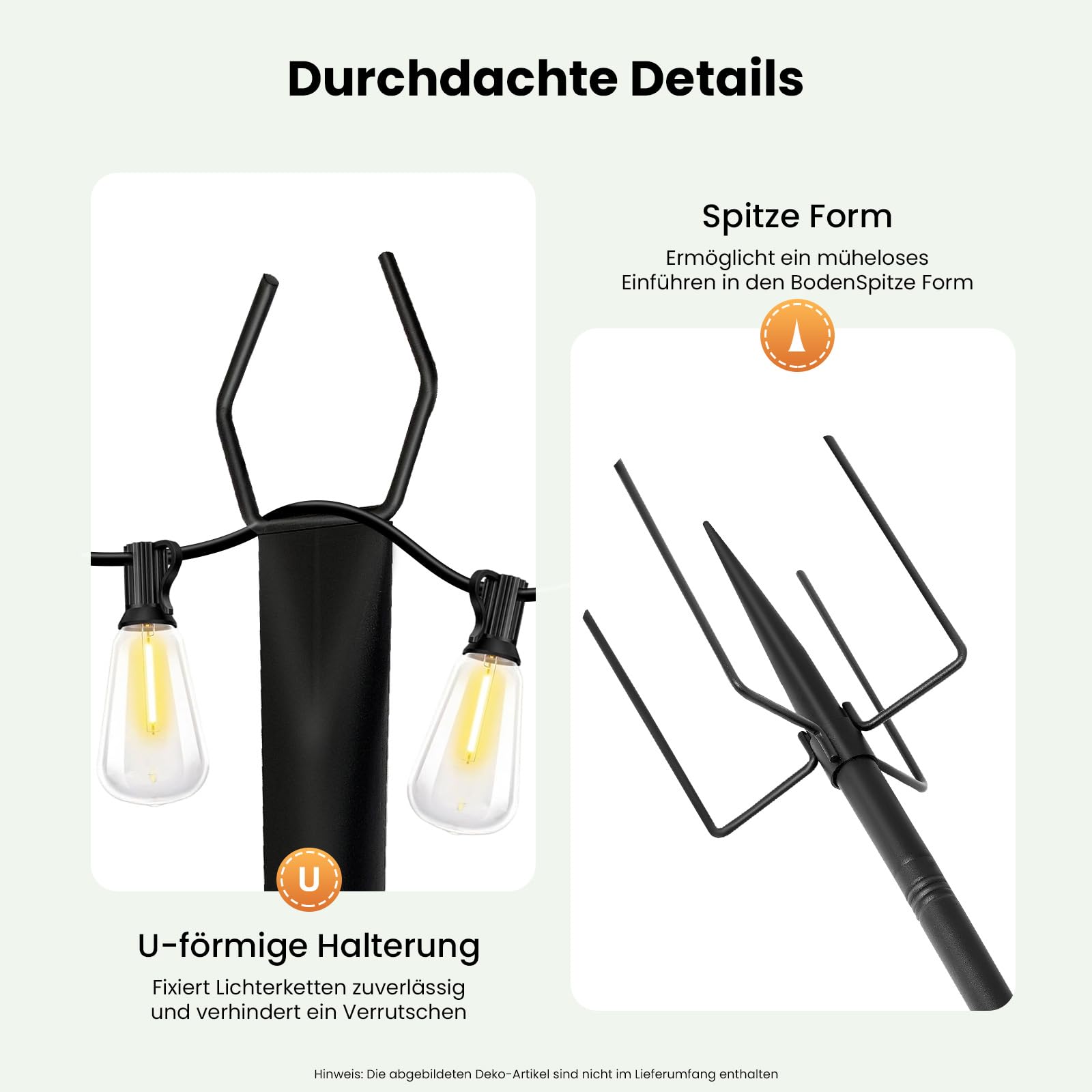 4 Stück Lichterkettenstangen Außenbereich, 300cm Verstellbar Garten Schäferhaken mit 5 Gabel, U-förmige String Light Poles Hirtenhaken Gartenstab Gartenstecker für Lichterkette Laternen Hochzeiten