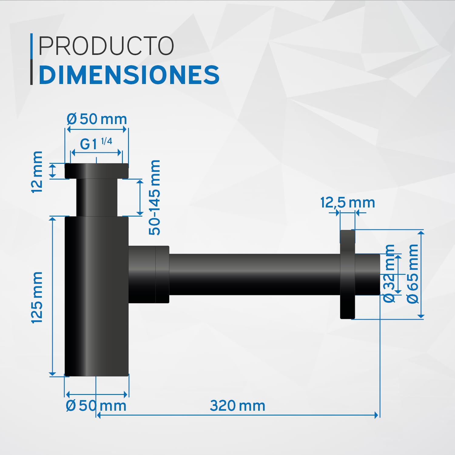 kör4u Juego de sifón de 1 1/4" x 32 mm, válvula emergente y 2 válvulas de esquina, válvula de desagüe con juntas, para lavabo, color negro