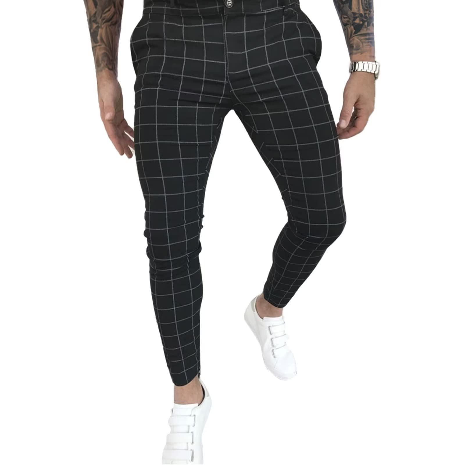 Rela BotaMen's Dress Pants Plaid Skinny Slim Fit Dress Pants Stretch Regular Fit Business Casual Fashion Golf Pencil Chinos Pants