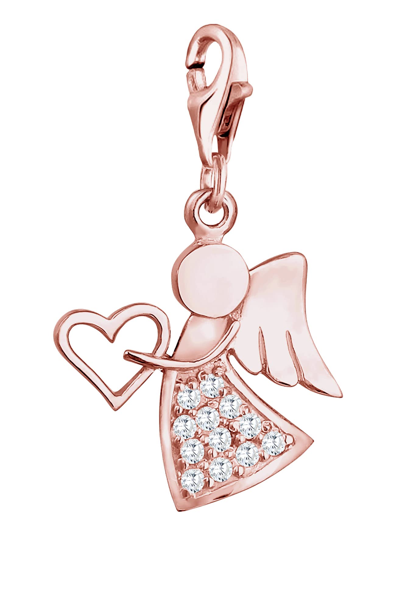 Nenalina rosegold Engel Karabiner Charm Anhänger Bettelarmband 925 Silber