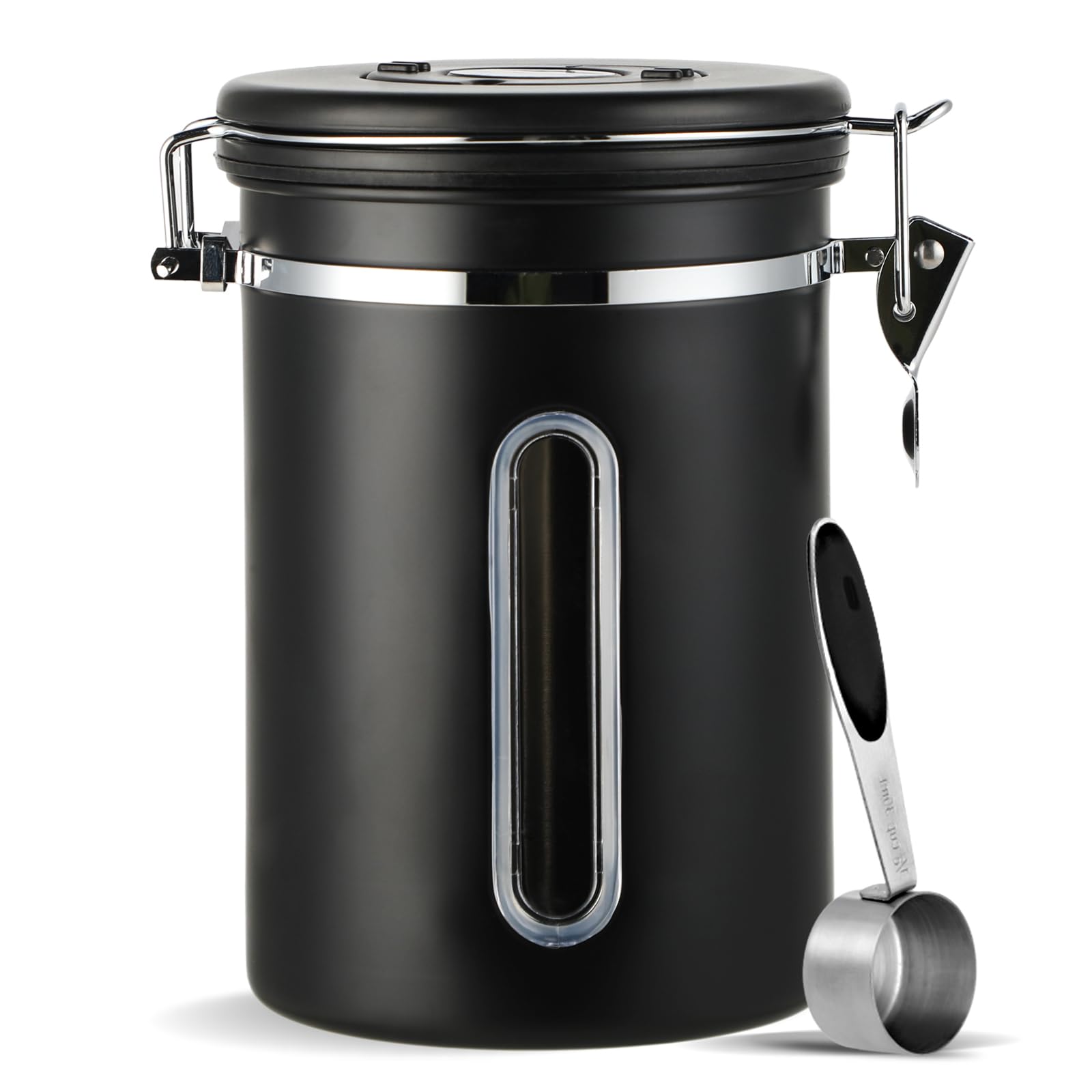 Boîte à Café Hermétique En Inox 1,8 L Avec Cuillère Et Roue Date - Pour Grains De Café, Thé, Noix | Conservation Fraîcheur, Joint Silicone