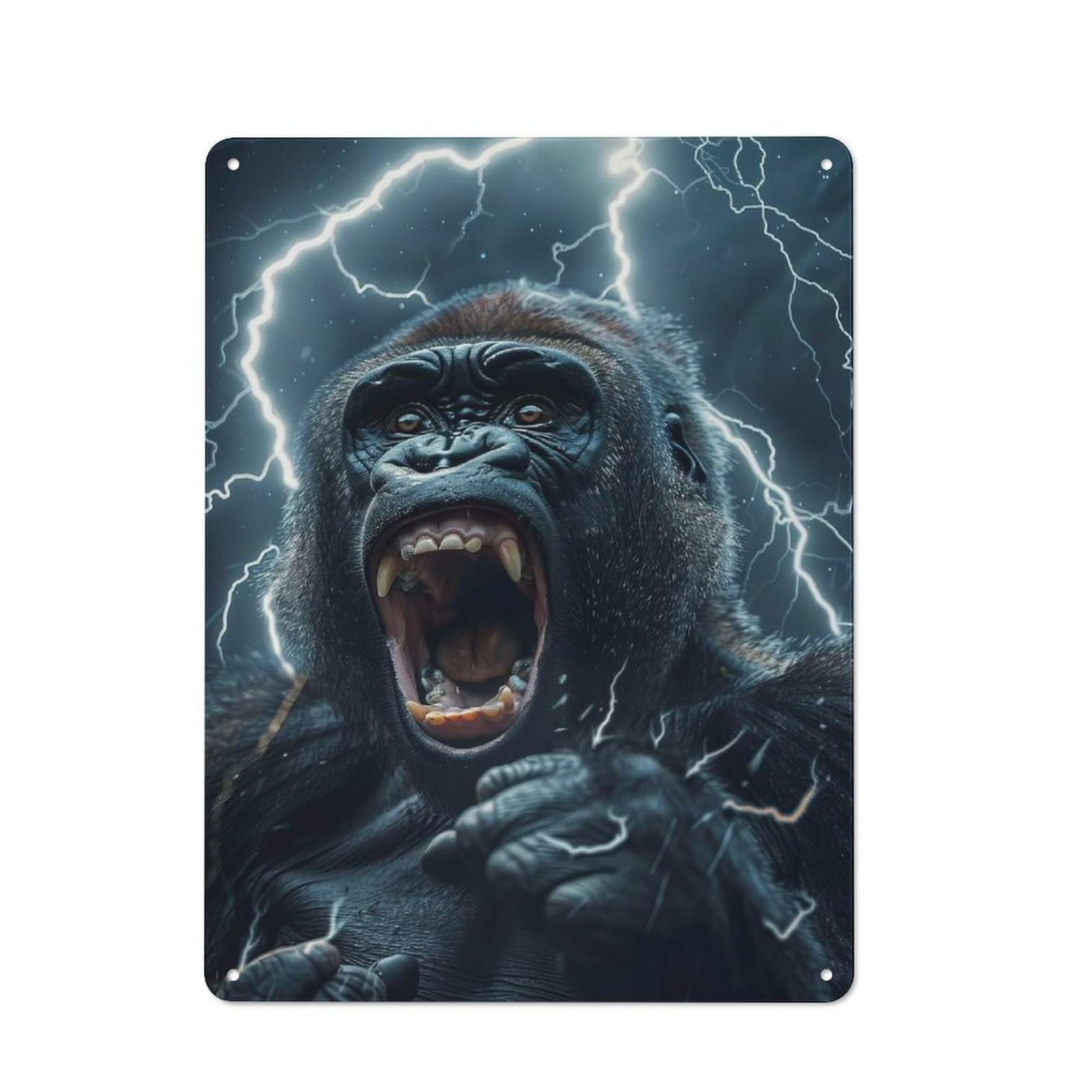 Junmoney Gorilla Lightning Printed Metal Sign 40X30cm For Home Office Or Studio, For Winter Room Styling In Home Office And Studio