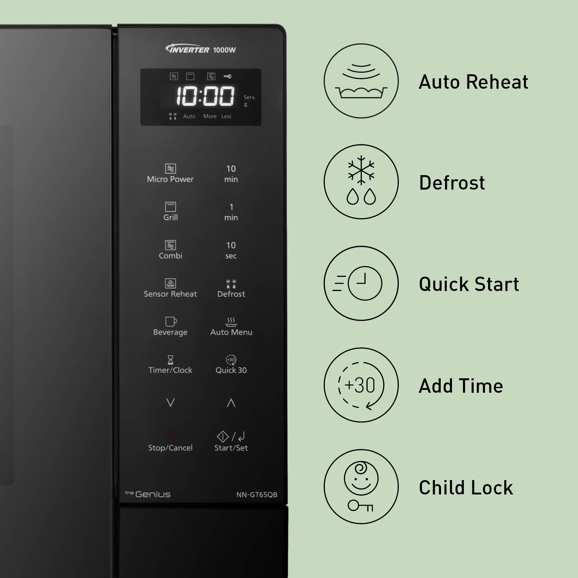 Panasonic NN-GT65QBEPG 31 L Four à Micro-Ondes Combiné, 1 000 W, Cuisson Combinée, 7 Niveaux de Puissance, Décongélation Turbo, LED, Plateau Tournant, Noir