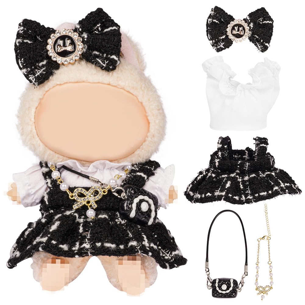 Vicloon 4 Pcs Doll Clothes For 17cm Plush Dolls, Clothes & Accessories for Plush Dolls, Include 1 Skirt 1 Bow Hairpin 1 Shoulder Bag 1 Necklace, Birthday Holiday Present for Girls (No Doll)
