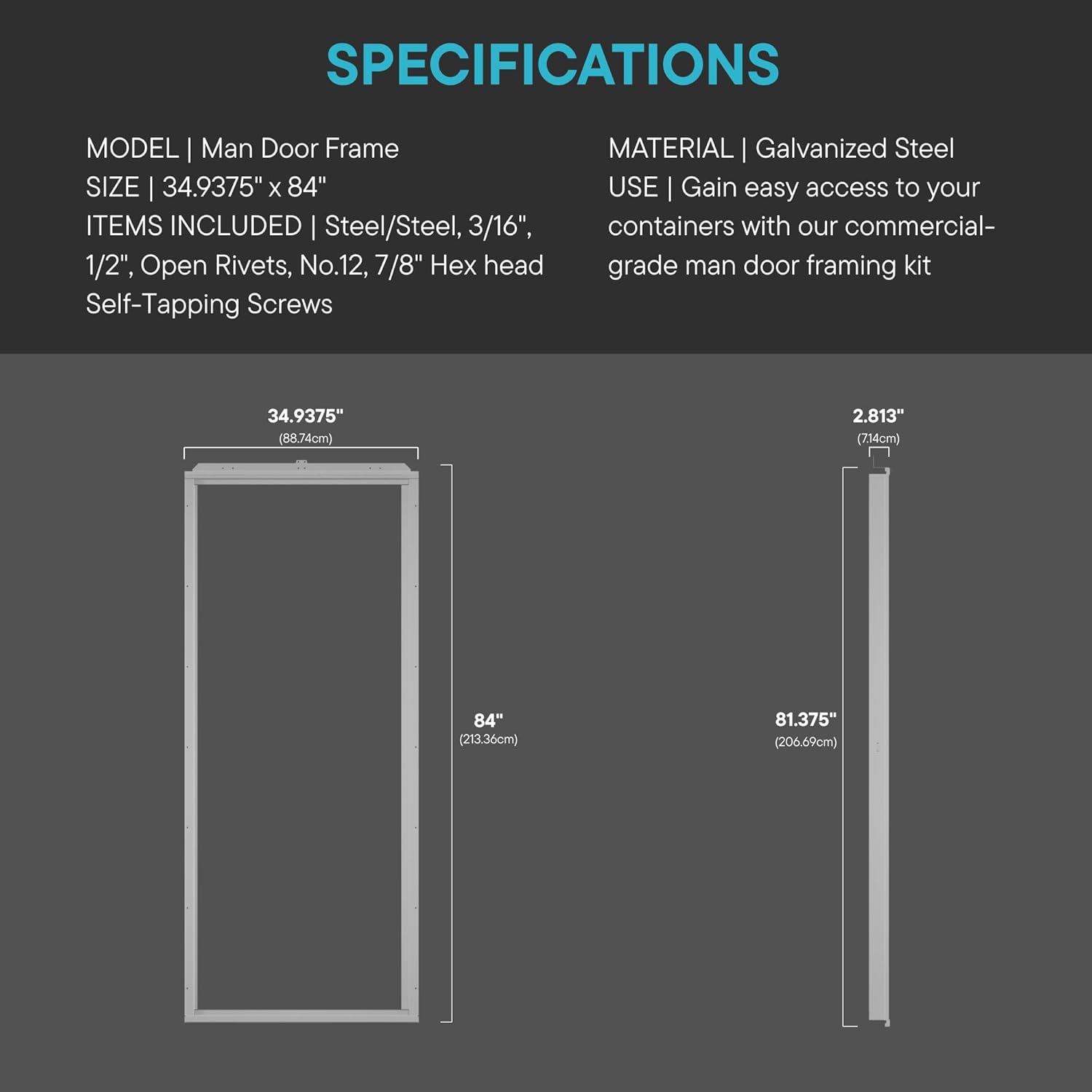 Container Modification World® - Man Door Frame for Shipping Containers and Sea Cans (Door Slab Not Included) (32" x 80")