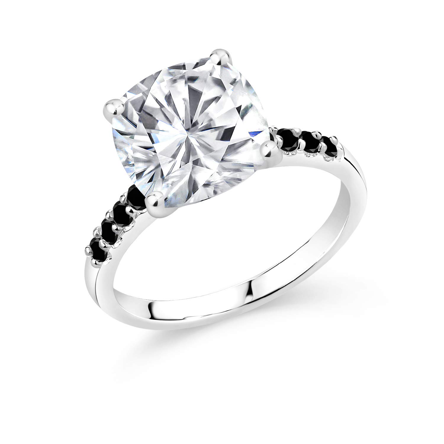 10K White Gold Ring Set with Forever Classic Very Light Cushion 5.33cttw Created Moissanite from Charles & Colvard and Diamond