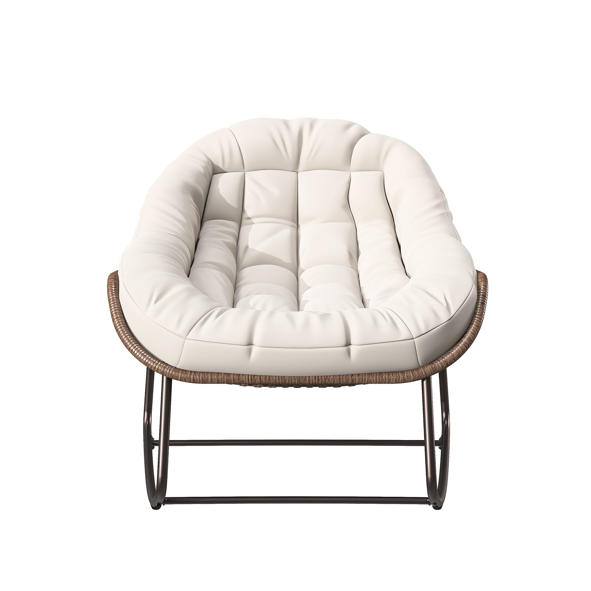 KeepGoon Mecedora de ratán para exteriores con acolchado, estilo escandinavo, silla de lactancia, silla de ocio, silla de ocio, tela impermeable, soporte de acero para salón, dormitorio, patio (beige)
