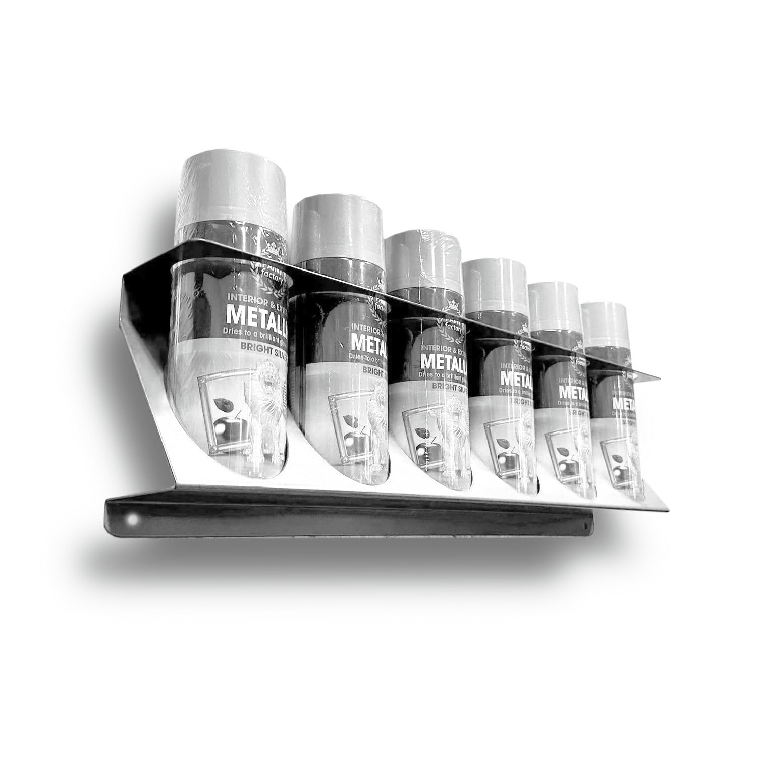 MegaMaxx UK Wall Mounted Spray Can Rack – White Steel Holder for 6 Aerosols – Garage, Workshop or Van Storage – Easy-Clean Powder-Coated – UK Made