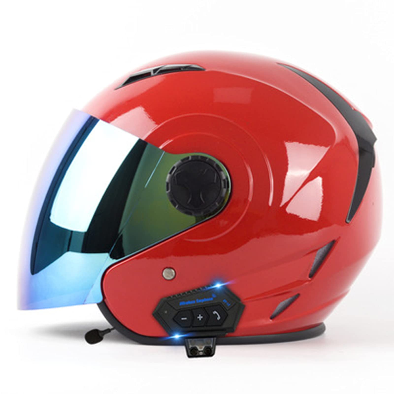 Casco Moto Jet Modulare 3/4 Retrò - Aperto Demi-Jet, ABS, Dotato Di Visiera, Rosso, Taglia L (56-57cm)