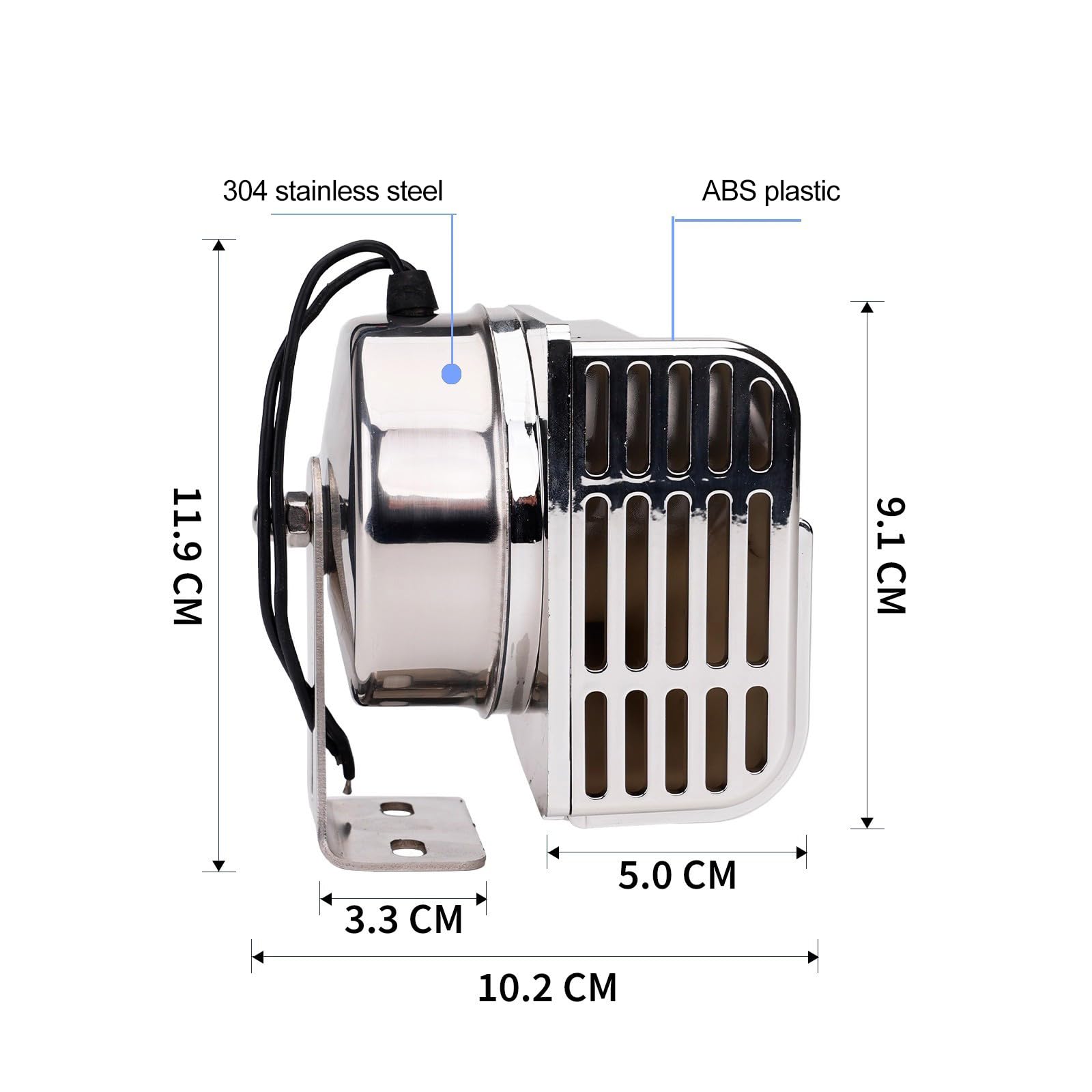 Bocina de barco de acero inoxidable de 12 V con soporte de base, bocinas eléctricas de caracol marino, impermeables, súper ruidosas, para lanchas rápidas, veleros, yates, coche (tono alto)