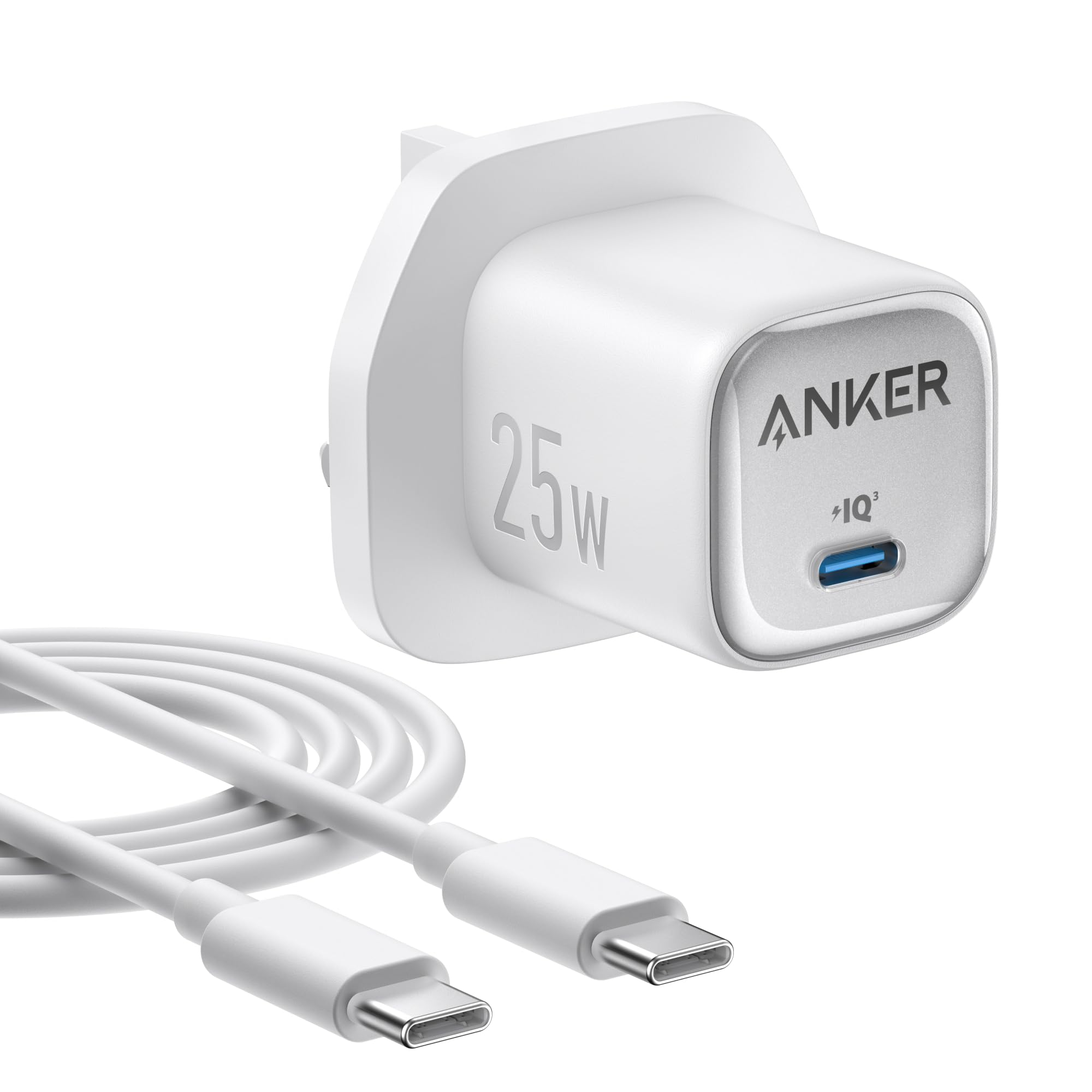 Anker 25W USB C Plug, Supports PPS Fast Charging for for iPhone 16/16 Pro/16 Pro Max/15, Samsung Galaxy S25/S24/Z Fold/Z Flip/Tab (5 ft USB C Cable Included) white