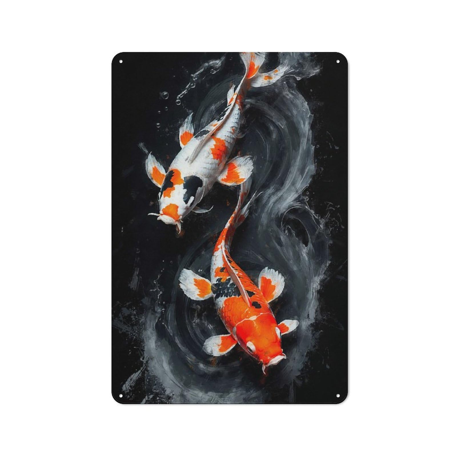 Junmoney Style-20 Dance Of The Koi Retro Tin Sign 30X20cm For Café Or Restaurant, Housewarming Wall Decor For People Furnishing Café And Restaurant